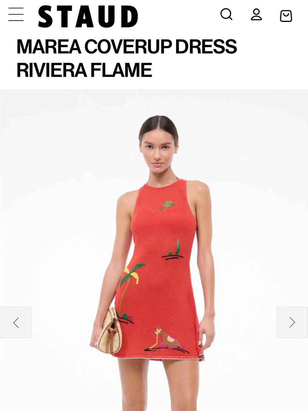 NWT STAUD Marea Dress in Riviera Flame- Knit Mini Dress with Tropical Embroidery